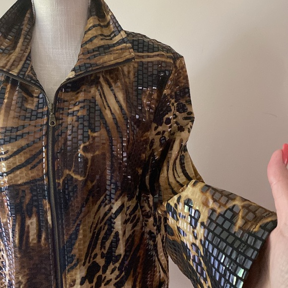 🌹Ruby Rd. Animal print woman’s jacket full zip up monk neck shinny squares sz16 - Picture 6 of 16